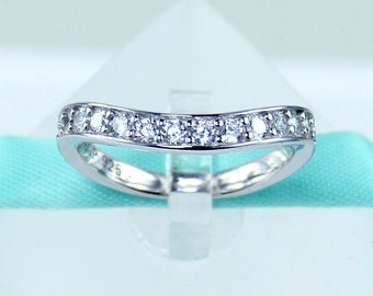 925 Sterling Silver Curved Wedding Band 2MM Simulated Diamond Cubic Zirconia  Wedding Band