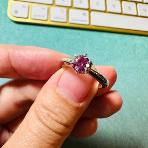 Solitaire Half Carat Pink Moissanite Diamond 925 Sterling Silver Ring Engagement Promise Ring