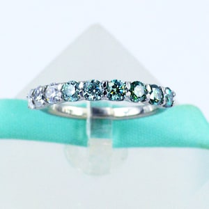 Ombre Moissanite Wedding Band: 925 Sterling Silver Ring, Blue Green