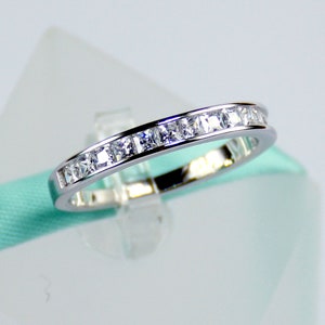 Solid 925 Sterling Silver Princess Cut 2MM Simulated Diamond Cubic Zirconia Wedding Band