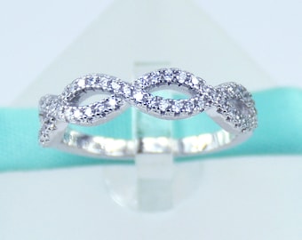 Infinity Swirl Wedding Band: Sterling Silver Cubic Zirconia Ring