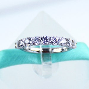 Alliance 3 mm diamants moissanite blancs, style 9 pierres, argent sterling 925 massif, plaqué platine