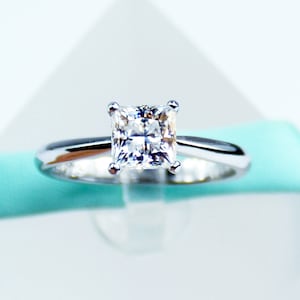 Solitaire One Carat Princess Square White Genuine Moissanite Diamond, 925 Sterling Silver, Engagement Ring Promise Ring