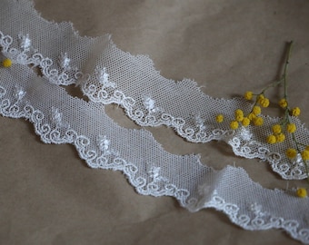 Vintage Cotton Tulle Trim embroidered in Rayon