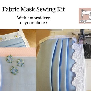 Kit to sew your own Reusable Embroidered Fabric Face Masks / Mouth Protection - 3-Pack