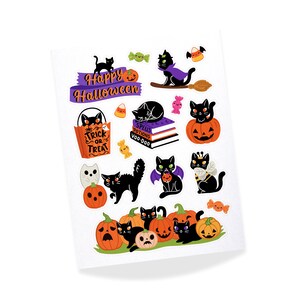 Black Cat Halloween Sticker Sheet – Cute Hand-Drawn Spooky Stickers for Journals, Planners, Scrapbooks & Fall Decor