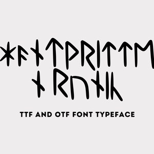 May include: Black, stylized font with unique symbols and the text "TTF AND OTF FONT TYPEFACE" on a light gray background. The font appears to be a display font, suitable for headlines and titles.