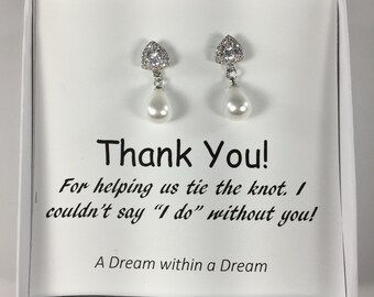 Bridal Earrings, Bridesmaid Gift, Wedding Jewelry, Pearl Bridal earrings, CZ Earrings, Hypoallergenic earrings, Tear drop pearl earrings