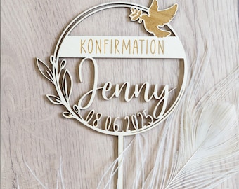 Décoration de gâteau personnalisée pour confirmation, communion, baptême ou cérémonie de baptême | avec colombe, nom et date | décoration de gâteau | reezadesign