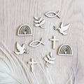 Scatter decorations for baptism, communion, confirmation, made of wood | Table decorations dove, fish, rainbow, cross, leaf | reezadesign