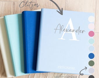 Pochette personnalisée pour bulletin scolaire avec nom | Lin A4 | Classeur à paillettes pour bulletins scolaires | Cadeau de rentrée scolaire | Classeur à 4 anneaux | reezadesign