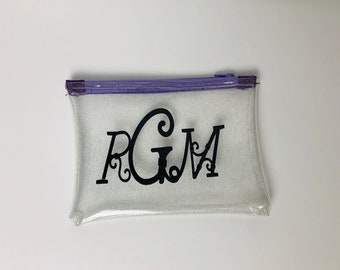 Pochette Monogrammé Clear Sparkle Vinyle Zipper