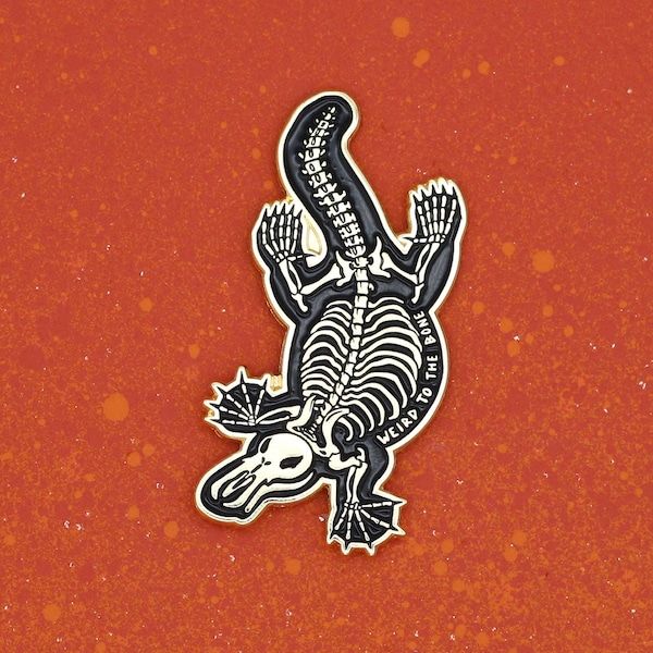 Weird to the Bone Platypus Skeleton Enamel Pin Badge - Gold Enamel Pin Badge - Skull Lapel Pin - Alternative Enamel Pin - Spooky Pin Badge