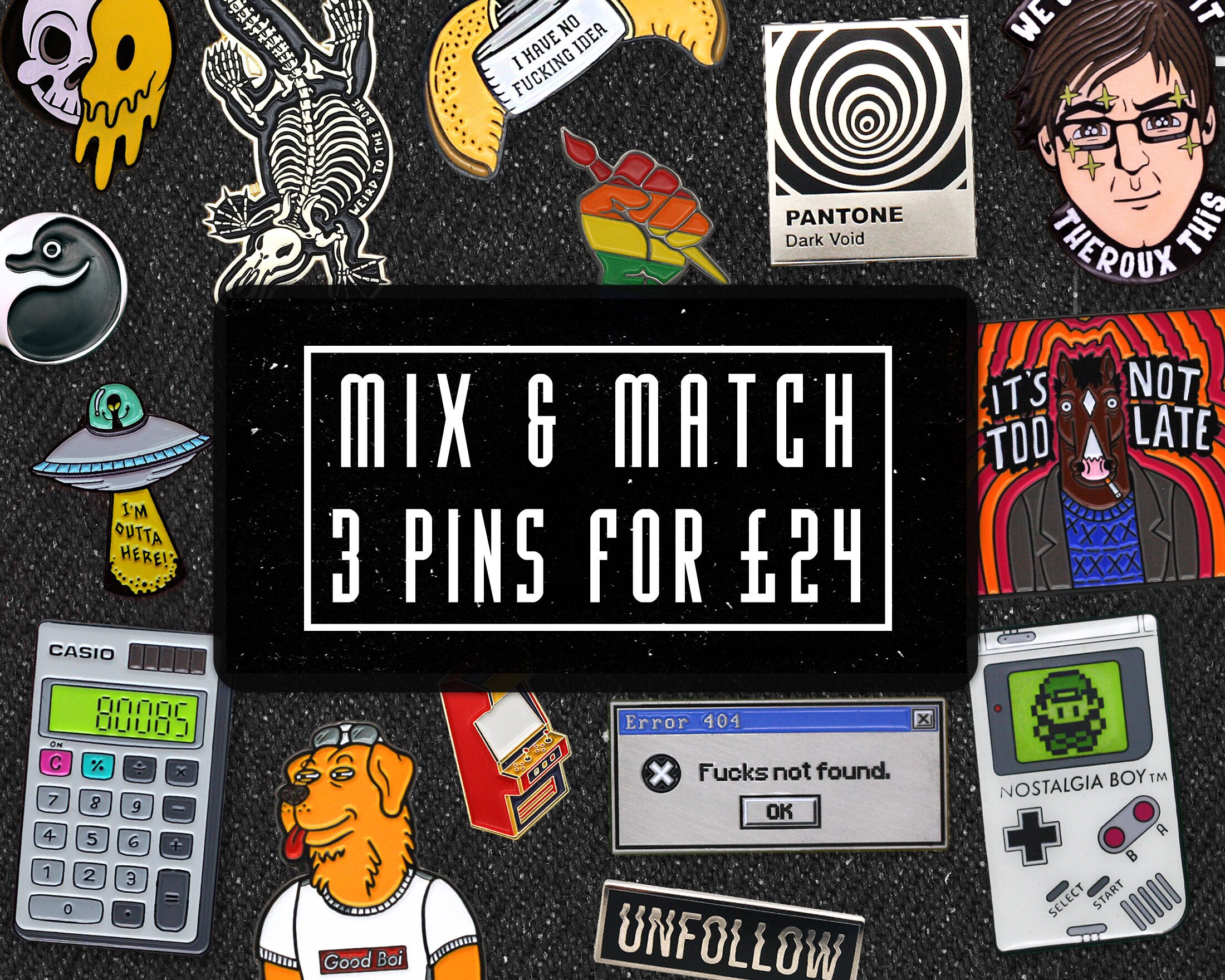 Mix & Match 3 Designer Enamel Pin Badges Discount - Sale Punk Funny accessories for bags clothing jackets - Alternative gifts for him or her