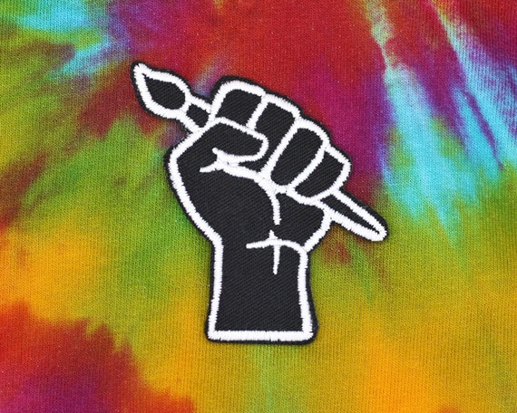Art Revolution Iron on Embroidered Patch - Power Fist Political Patches - Rise up Art Iron on Badge - Protest Patch for Artists Design gifts