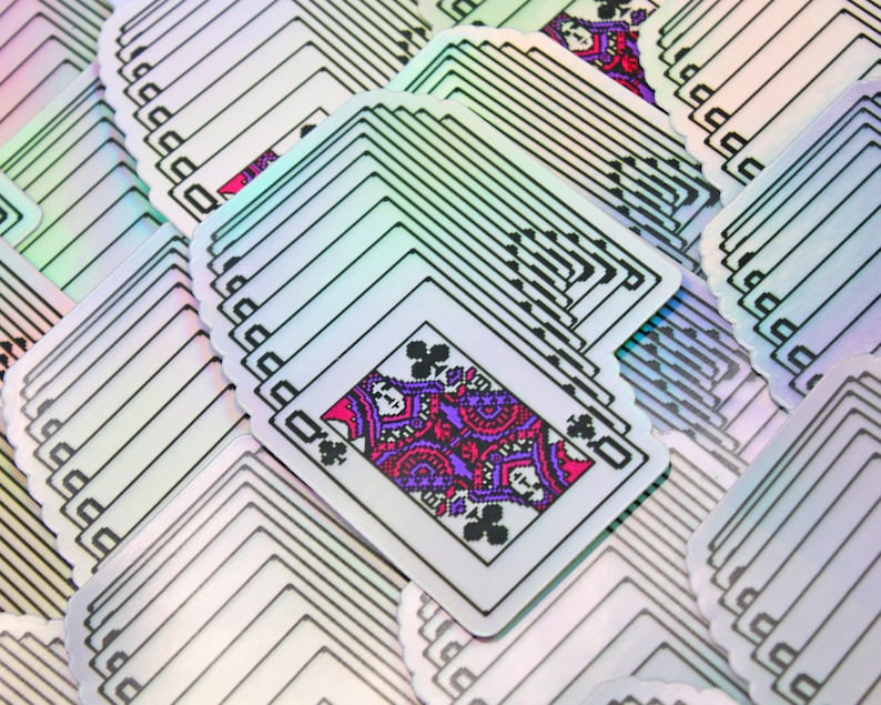 Holographic Foil Solitaire Cards Sticker - Pixel Queen Clubs Windows 95 ...