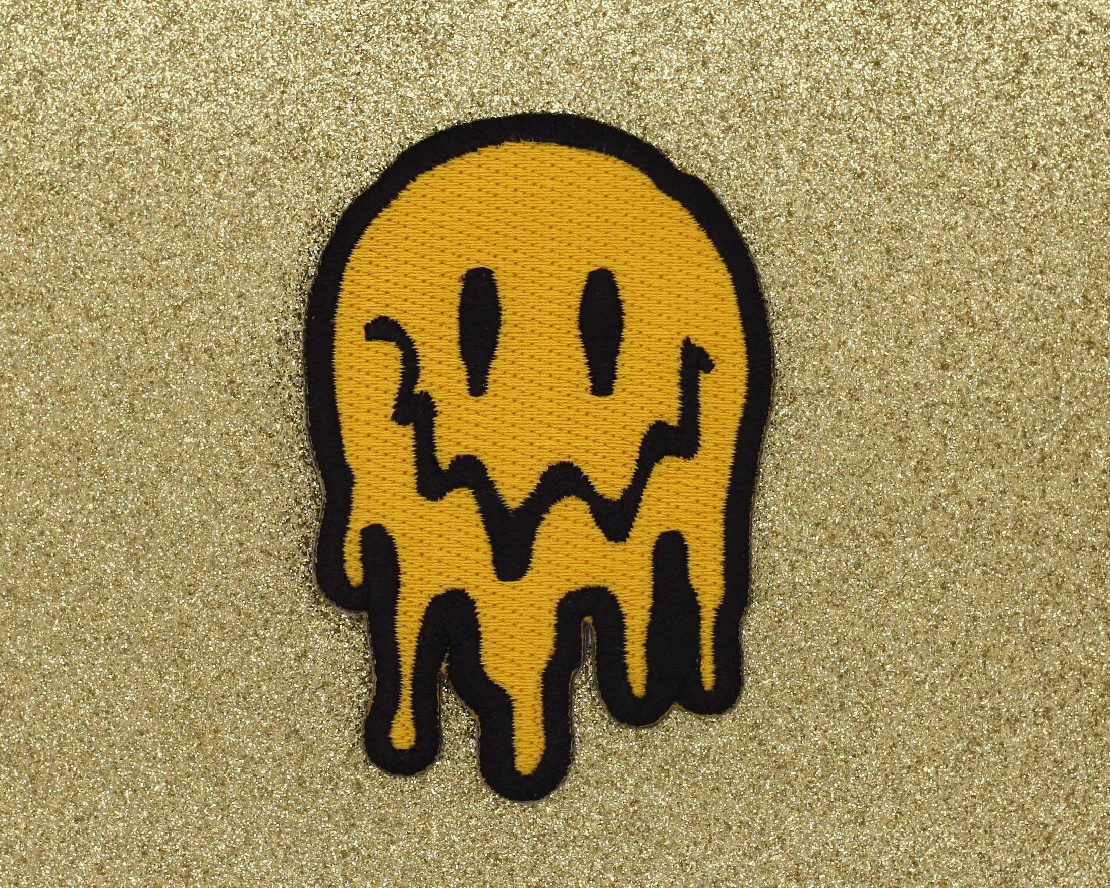 Big Melting Smiley Face Iron On Patch Trippy 90s Acid House Etsy Ireland