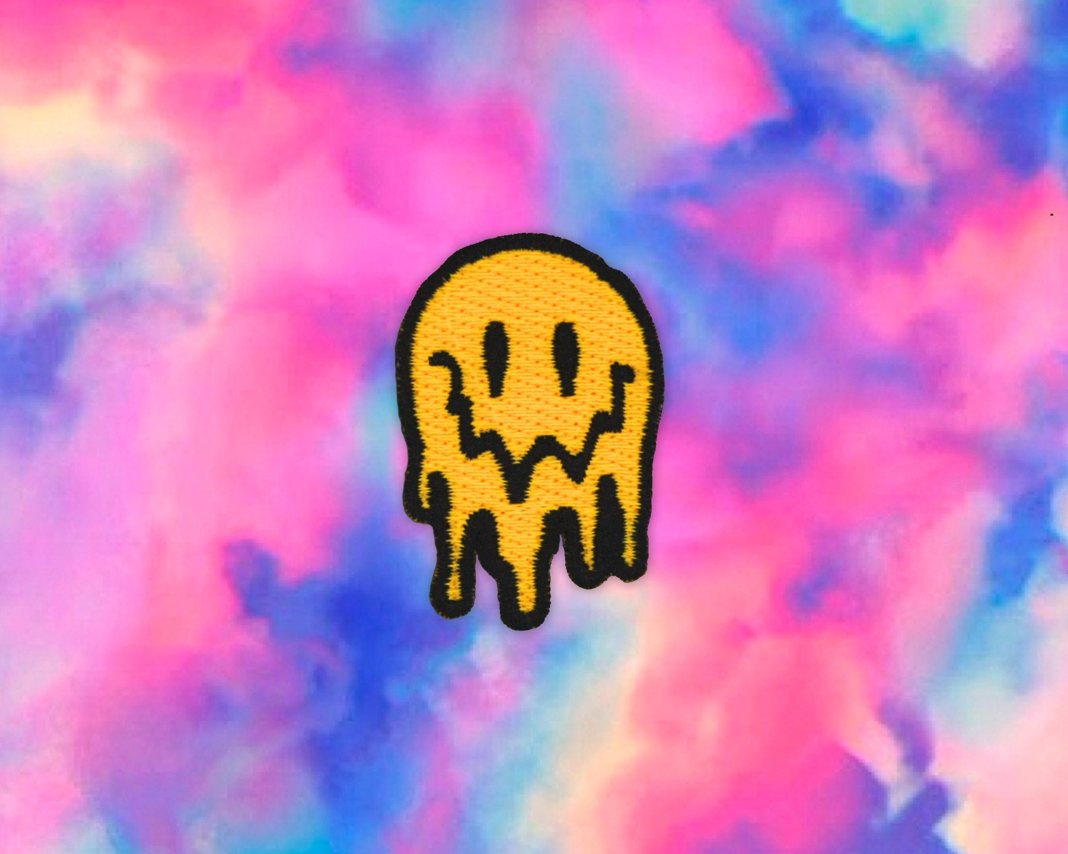 Mini Melting Smiley Face Iron-on Patch - Trippy 90s Acid House Rave W…