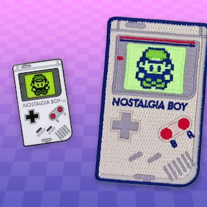 Glow in the Dark Nostalgia Game Boy Iron on Patch & Enamel Pin Badge Set - Retro 90s Gaming Geek Pins Nintendo Vaporwave Alternative Gifts