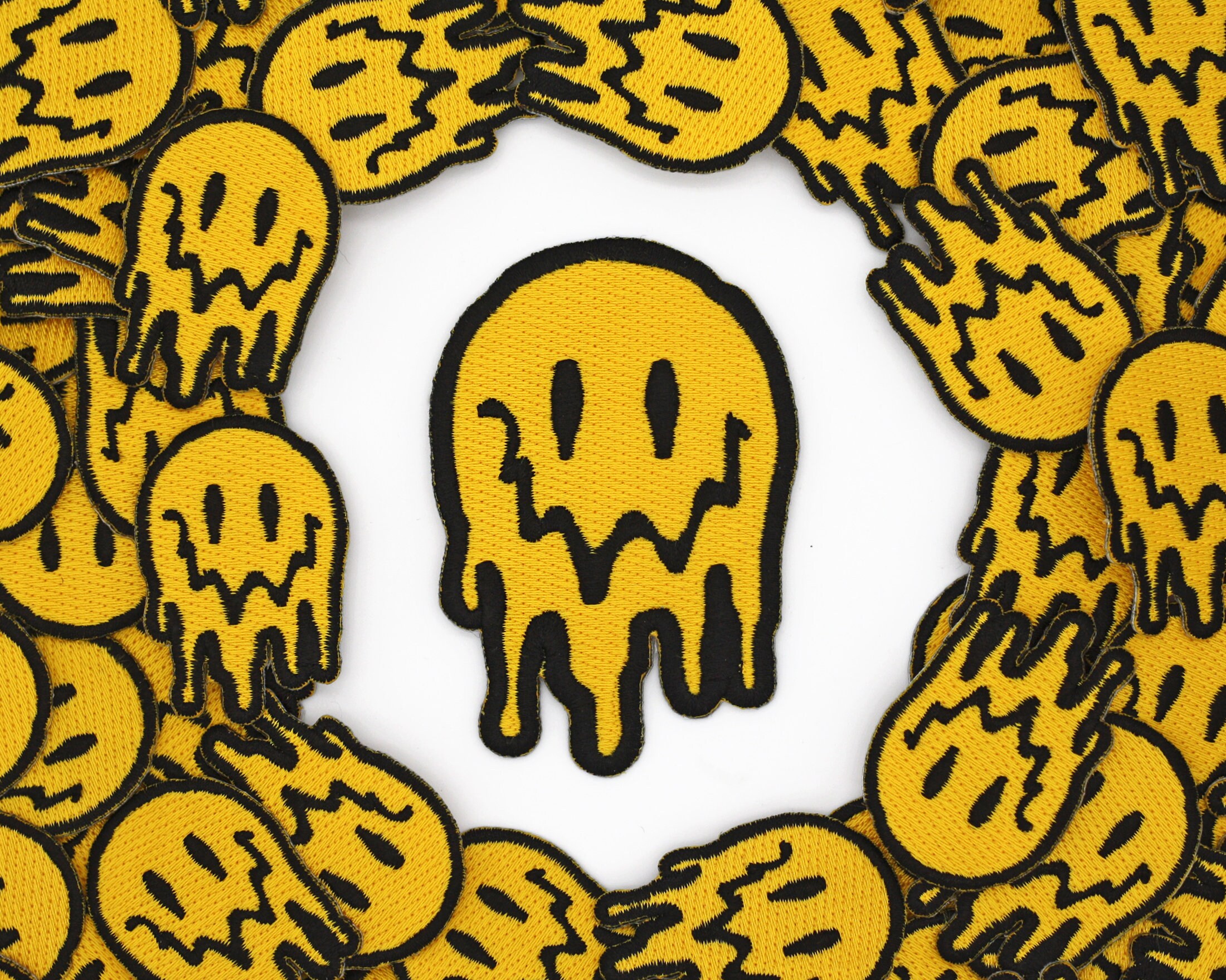 Big Melting Smiley Face Ironon Patch Trippy 90s Acid House Etsy UK