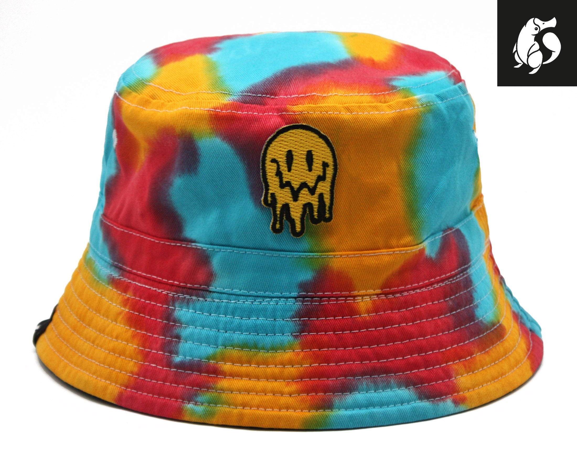 Drippy Smiley Face Tie Dye Bucket Hat 