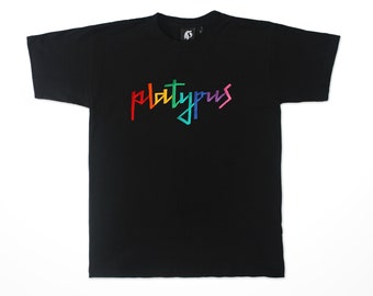 Platypus Big Embroidery Logo Rainbow Unisex T-shirt - independent brand - mens womens streetwear - alternative clothing - lgbt pride rainbow