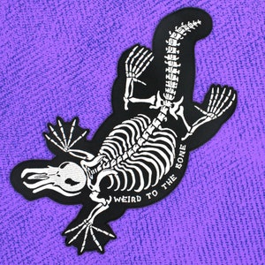 Extra Large Skeleton Platypus Embroidered Patch Weird to the Bone - Sew on applique for denim - Alternative Spooky Emo Punk Goth Accessories