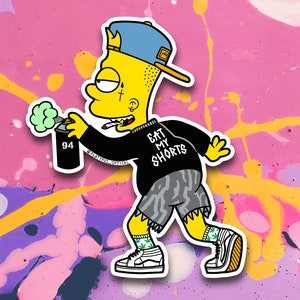 Eat My Shorts Bart Simpson Vinyl Sticker Designer graffiti e-boy Bart Parody 90s Cartoon Waterproof Decal for macbook laptop car skateboard