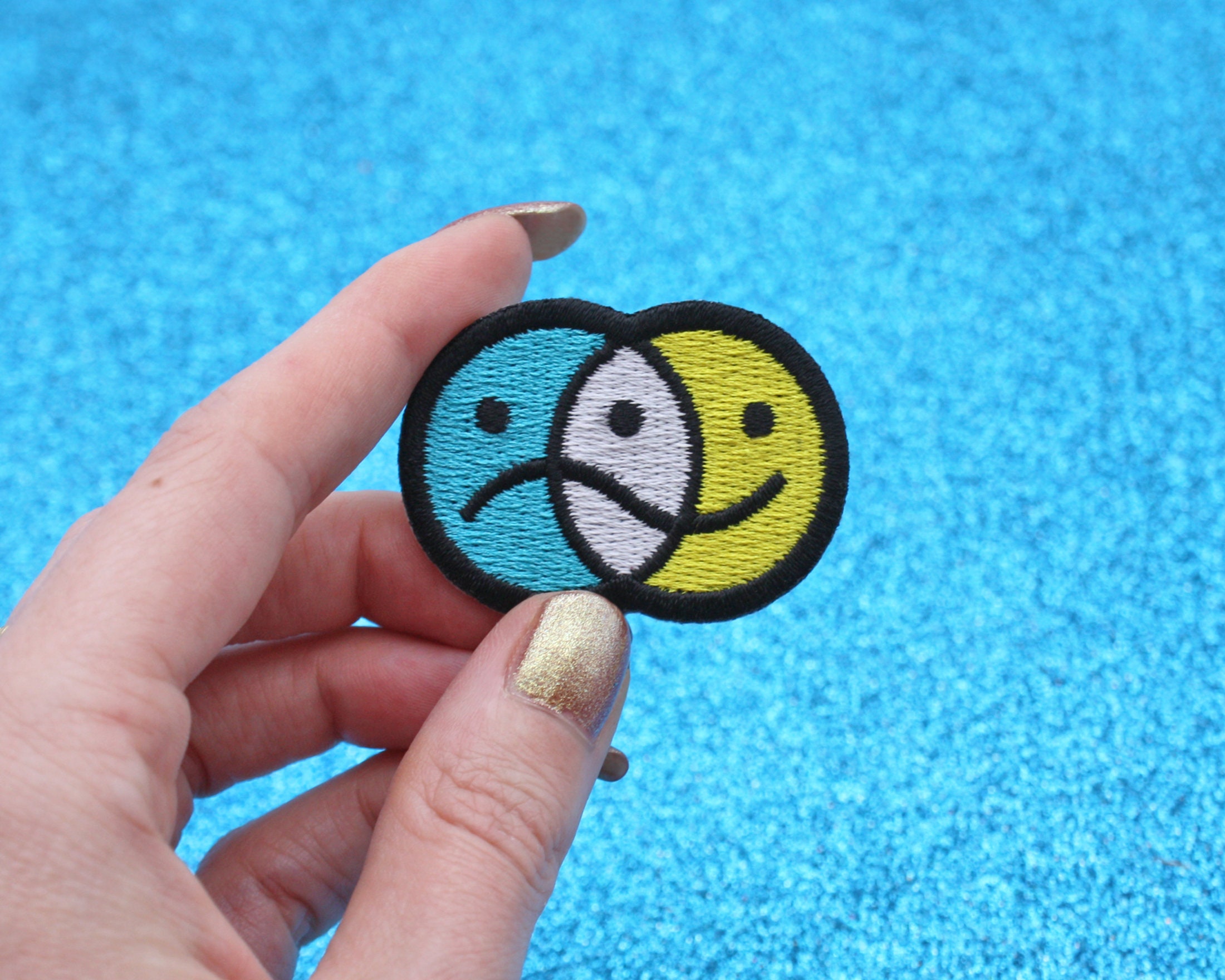 Mini Neon Happy Sad Face Iron-on Patch - Trippy 90s Acid Y2K Cute Rave ...