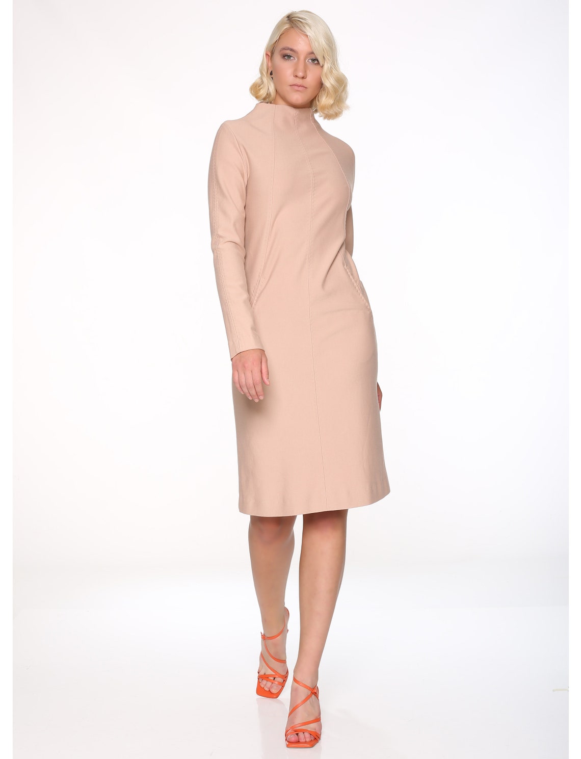 Elegant dress beige Dress for wedding guest Bespoke dresses Etsy