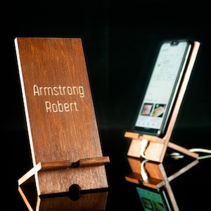 Personalized Wooden Phone Stand - Cell Phone Holder - Desk Gift for Men - Custom Desk Gift