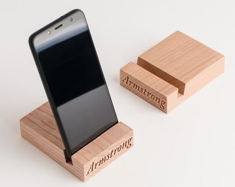 Personalized Wooden Phone Stand - Desk Accessory - Engraved Phone Holder for Home & Office