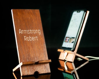 Personalized Wooden Phone Stand - Cell Phone Holder - Desk Gift for Men - Custom Desk Gift