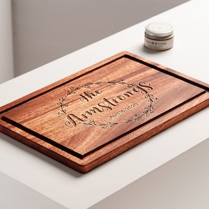 Personalized Mahogany Cutting Board with Juice Groove, Engraved  Custom Handmade Wooden Charcuterie, Cheese Board Anniversary Wedding Gift