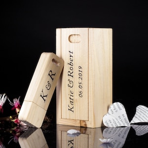 Handmade personalized wooden USB Box - USB flash drive 16GB/32GB - Wedding Custom Engrave USB Drive
