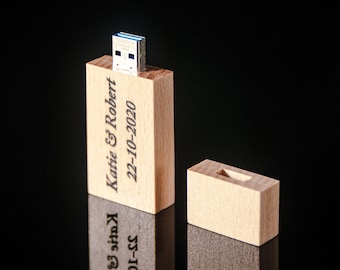 Memoria USB de madera personalizada (64 GB/128 GB) - USB personalizada hecha a mano - Memoria USB grabada - Suministros para fotografía de bodas