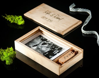 Handmade Wooden 5x7 Photo Box USB,32GB 64GB 128GB Wedding Memory Box, Custom Photography Presentation Box, Personalized Engrave Flash Drive