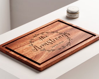 Personalized Mahogany Cutting Board with Juice Groove, Engraved  Custom Handmade Wooden Charcuterie, Cheese Board Anniversary Wedding Gift