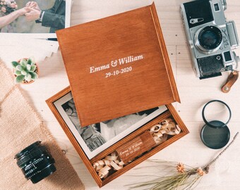 4x6 Photo Box (10x15cm) with USB, Wedding Anniversary Wooden Picture Box, Personalized Wedding Photo Album Box, Custom Engraved Box