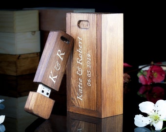 Handmade personalized wooden USB Box - USB flash drive 16GB/32GB - Wedding Custom Engrave USB Drive