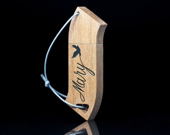 Unidad flash USB de madera grabada personalizada - Pájaro - 64GB/128GB- USB personalizado