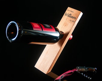 Personalized Beech Wine Bottle Holder, Custom Engrave Wooden Floating Wine Holder, Balanced Wine Display, Housewarming Gift