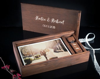 Handmade Wooden 5x7 Photo Box USB,32GB 64GB 128GB Wedding Memory Box, Custom Photography Presentation Box, Personalized Engrave Flash Drive