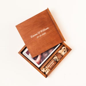 4x6 Photo Box (10x15cm) with USB, Wedding Anniversary Wooden Picture Box, Personalized Wedding Photo Album Box, Custom Engraved Box