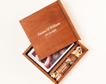 4x6 Photo Box (10x15cm) with USB, Wedding Anniversary Wooden Picture Box, Personalized Wedding Photo Album Box, Custom Engraved Box