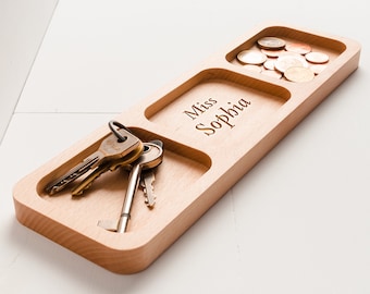 Personalized Wooden Triple Valet Tray - Engraved Catchall Tray for Jewelry Storage - Gift for Men