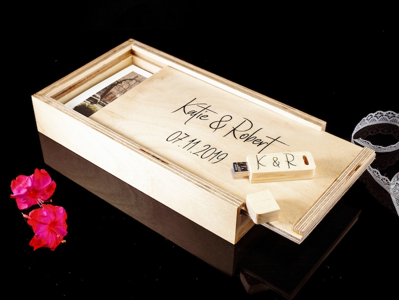 Handmade Wooden 4x6 Photo Box with USB Wedding Memory Box Custom Photography Presentation Box Personalized Engrave Flash Drive 16GB32GB