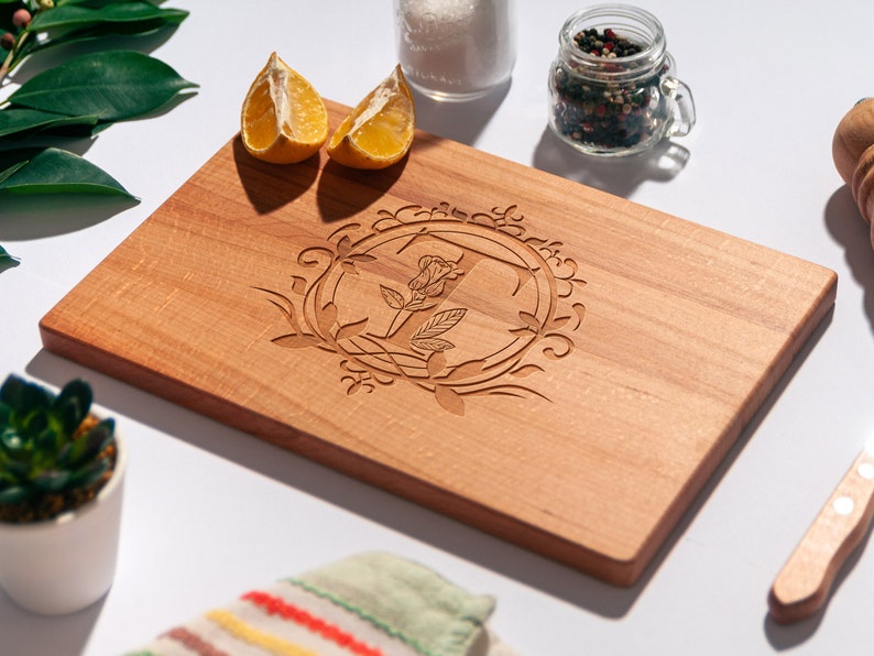 Monogram Cutting Board, Initial Engraved Chopping Board with Monogram, Custom Cheese Board, Personalized Housewarming, Gift for Him image 3