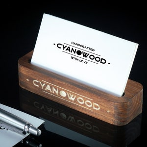 Custom Wooden Business Card Holder - Personalized Business Man Gift for Desk Office- Engrave Name or Logo Card Stand - Contact Card Holder