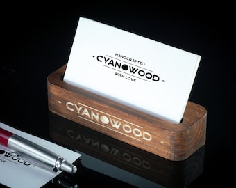 Custom Wooden Business Card Holder - Personalized Business Man Gift for Desk Office- Engrave Name or Logo Card Stand - Contact Card Holder